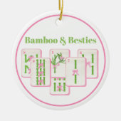 Bamboo & Besties Mahjong Pink & Green Tiles Bows セラミックオーナメント (正面)