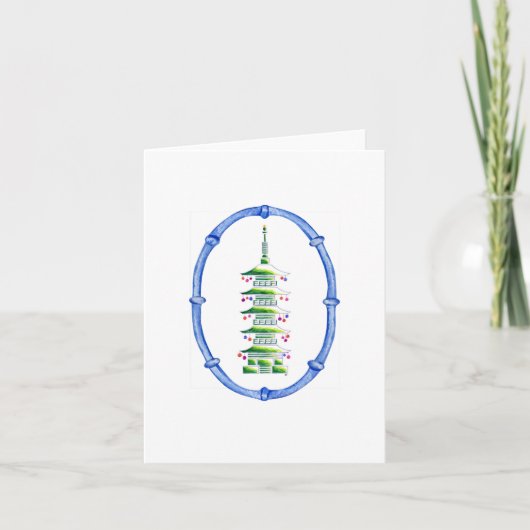 Bamboo Chinoiserie Pagoda Christmas Tree Note Card サンキューカード (正面)