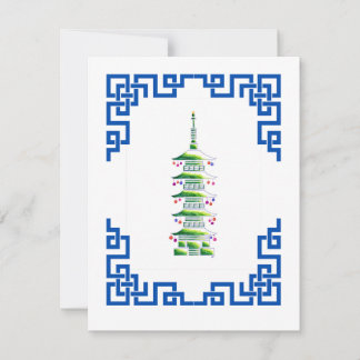 Bamboo Chinoiserie Pagoda Christmas Tree Note Card ノートカード