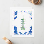 Bamboo Chinoiserie Pagoda Christmas Tree Note Card ノートカード (正面/裏面インサイチュ)