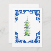 Bamboo Chinoiserie Pagoda Christmas Tree Note Card ノートカード (正面/裏面)