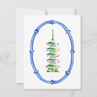 Bamboo Chinoiserie Pagoda Christmas Tree Note Card ノートカード