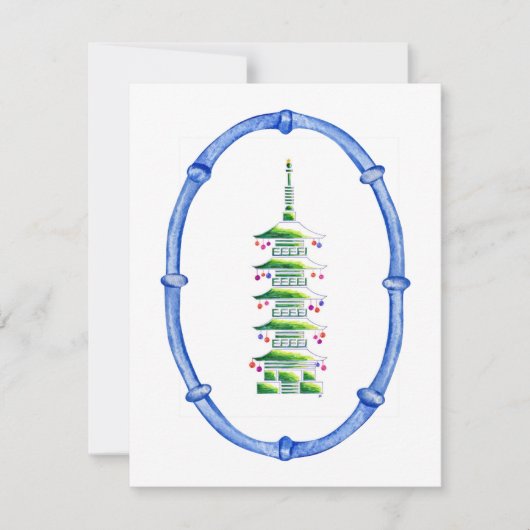 Bamboo Chinoiserie Pagoda Christmas Tree Note Card ノートカード (正面)
