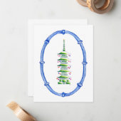 Bamboo Chinoiserie Pagoda Christmas Tree Note Card ノートカード (正面/裏面インサイチュ)