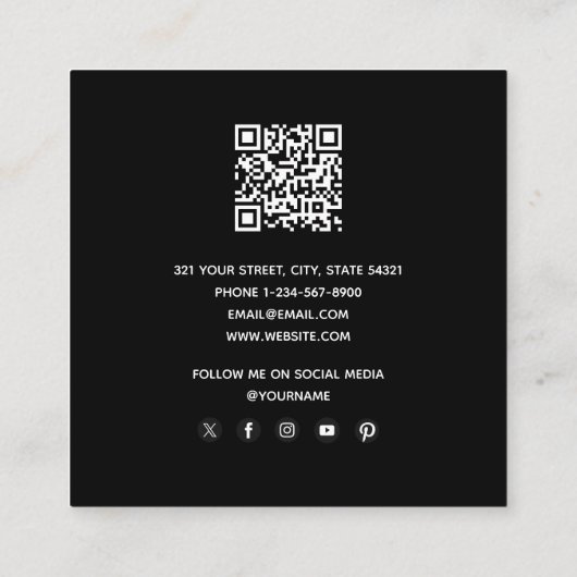 Bamboo Foliage Oriental Greenery Leaves QR Code スクエア名刺 (裏面)