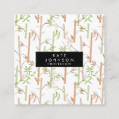 Bamboo Foliage Oriental Greenery Leaves QR Code スクエア名刺 (正面)