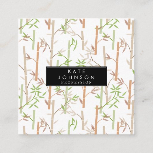 Bamboo Foliage Oriental Greenery Leaves QR Code スクエア名刺 (正面)