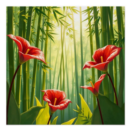bamboo forest with red callas ポスター (正面)