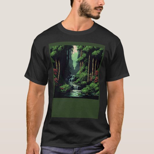 Bamboo Grove Pixelated Oasis River Tシャツ (正面)