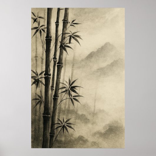 Bamboo in Mist: Zen Ink-Wash Elegance ポスター (正面)