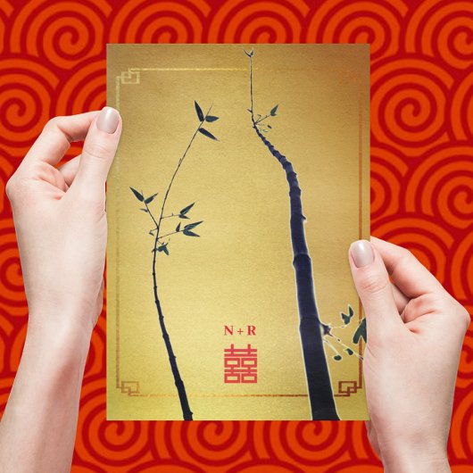 ©Bamboo Love / 赤金の中国風ウェディング 招待状