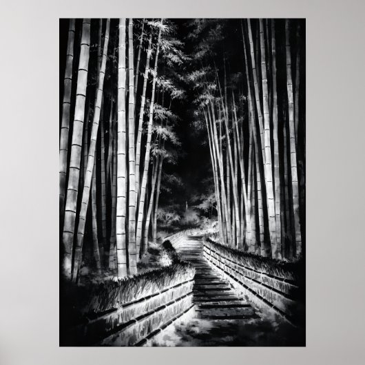 Bamboo Path at Night – Yin | Japanese Zen Wall Art ポスター (正面)