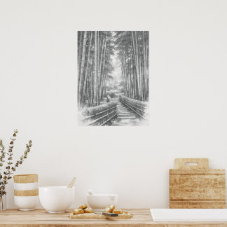 Bamboo Path in Light -Yang | Japanese Zen Wall Art ポスター