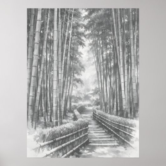 Bamboo Path in Light -Yang | Japanese Zen Wall Art ポスター (正面)