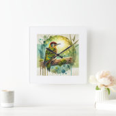 Bamboo woodpecker 110924AREF101 - Watercolor スクエア壁時計 (ホーム)