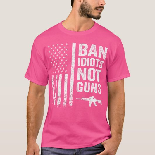 Ban Idiots Not Guns米国国旗プロ銃引用文2nd Ame Tシャツ (正面)
