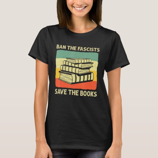 Ban The Fascists Save The Books Worm Nerd Funny Bo Tシャツ (正面)
