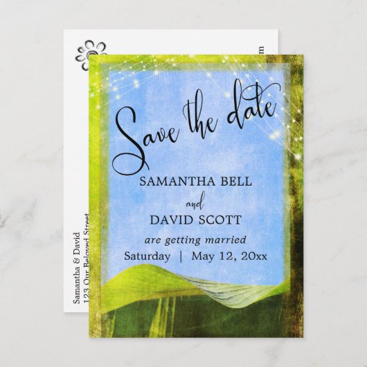 Banana 素朴 Leaf w/Lights Boho日付の保存 案内ポストカード (正面/裏面)