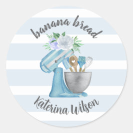 Banana Bread Label Blue Flower Mixer Small Bakery ラウンドシール