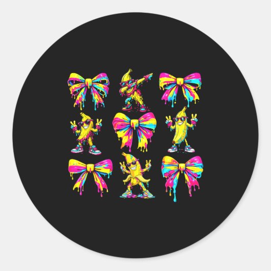 Banana coquette bow drip kids men women youth boys ラウンドシール (正面)