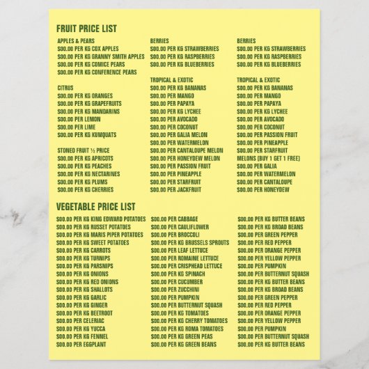 Banana, Greengrocers Advertising チラシ (裏面)