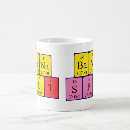 Banana split定期的な表の語句のマグ コーヒーマグカップ (中央)