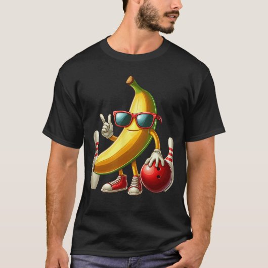 Banana Sunglasses Playing Bowling Funny Fruit Spor Tシャツ (正面)