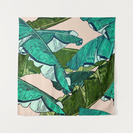 Banana tropical Leaves seamless Pattern タペストリー (正面)