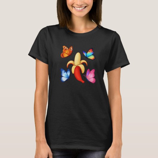 Banana with Colorful Butterflies Tシャツ (正面)