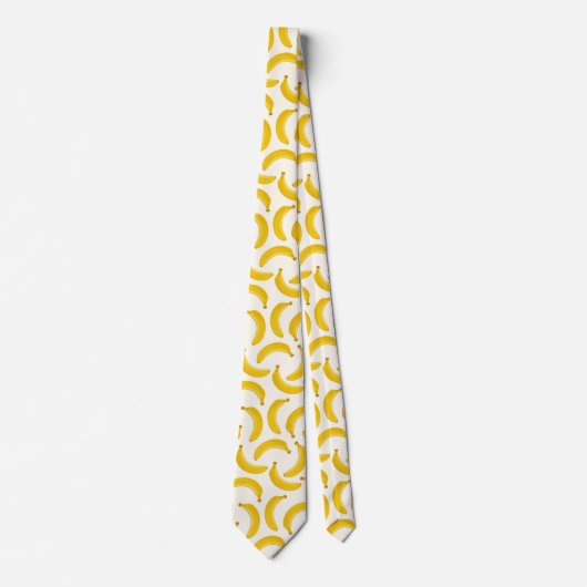 Bananas Tropical Fruit Print, Yellow and White ネクタイ (正面)