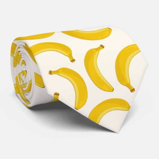 Bananas Tropical Fruit Print, Yellow and White ネクタイ (ロール)