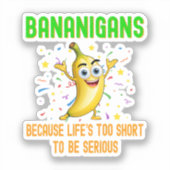 Bananigans Go Bananasおもしろい、黄色の熱帯果実 シール (正面)