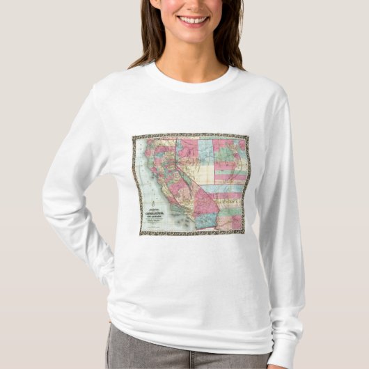 Bancroftのカリフォルニア、ネバダの地図 Tシャツ (正面)