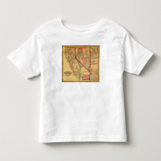 Bancroftのカリフォルニア、ネバダ、ユタの地図 トドラーTシャツ (正面)