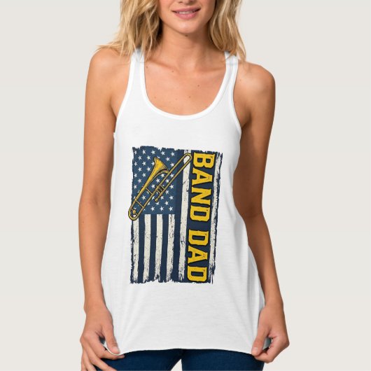 Band Dad Trombone American Flag Vintage Shirt Desi タンクトップ (正面)