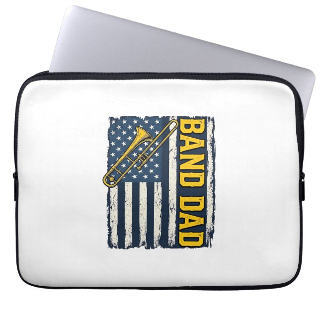 Band Dad Trombone American Flag Vintage Shirt Desi ラップトップスリーブ (正面)