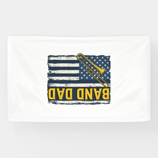 Band Dad Trombone American Flag Vintage Shirt Desi 横断幕 (横)