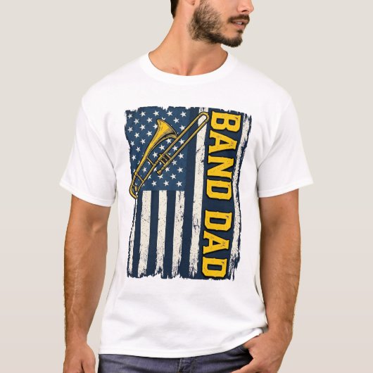 Band Dad Trombone American Flag Vintage Shirt Desi Tシャツ (正面)