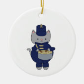 Band Drummer Cat Navy Blue Gold Personalize セラミックオーナメント (正面)