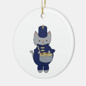 Band Drummer Cat Navy Blue Gold Personalize セラミックオーナメント (左)