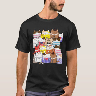 Band of cats hanging together cute kawaii manga fu tシャツ