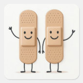 Bandage Stick Figure Couple Waving スクエアシール (正面)