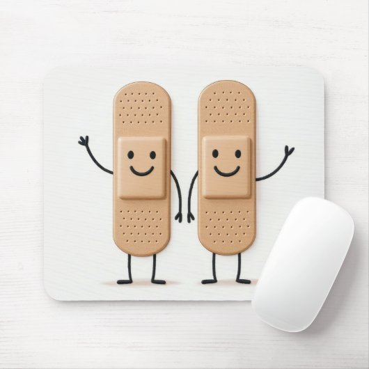 Bandage Stick Figure Couple Waving マウスパッド (マウス)