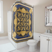 Bandana print on black and blue background, Gold c シャワーカーテン (インサイチュ)