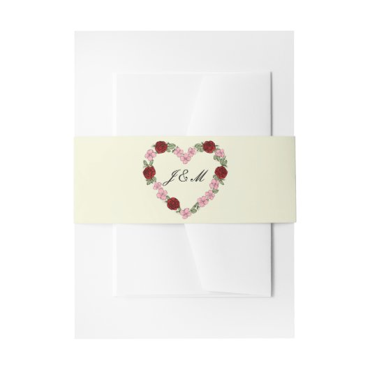Bandeau d'invitation crème avec un cœur rose  招待状ベリーバンド (正面例)
