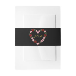 Bandeau d'invitation noir avec un cœur rose  招待状ベリーバンド