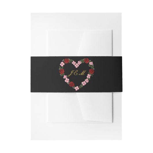 Bandeau d'invitation noir avec un cœur rose 招待状ベリーバンド (正面例)