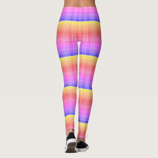 Banded Rainbow Gradient Neon Plaid レギンス (裏面)