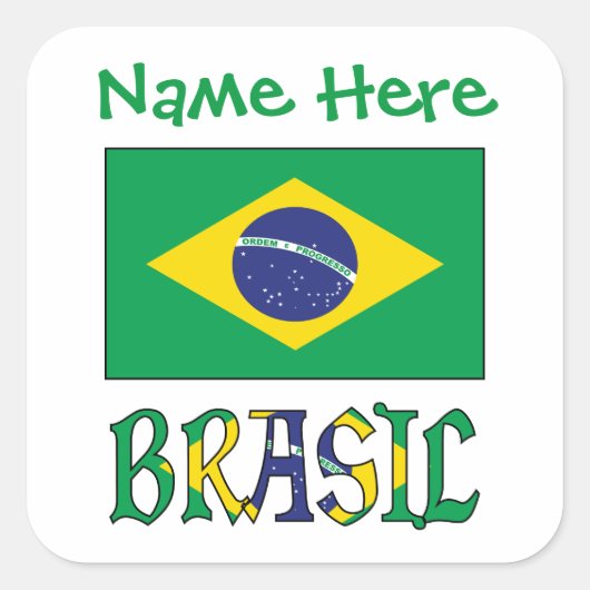 Bandeira do Brasil Personalized Flag Square Label スクエアシール (正面)