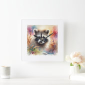 Bandit Racoon 080824AREF101 - Watercolor スクエア壁時計 (ホーム)